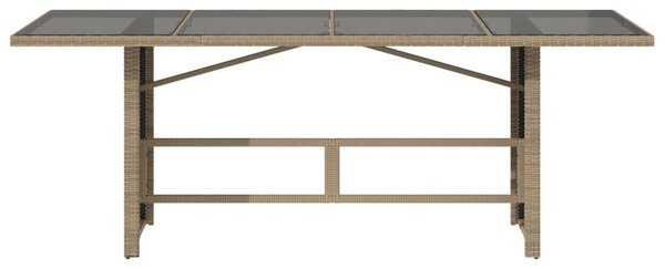 Bézs polyrattan üveglapos kerti asztal 190 x 80 x 75 cm