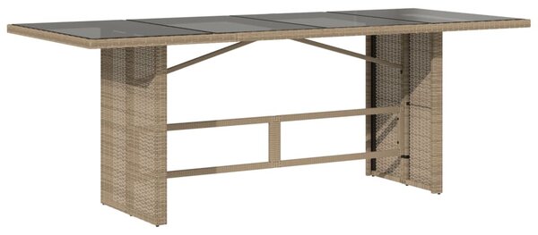 Bézs polyrattan üveglapos kerti asztal 190 x 80 x 75 cm