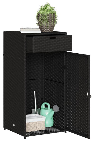 Fekete polyrattan kerti tárolószekrény 55 x 55 x 111 cm