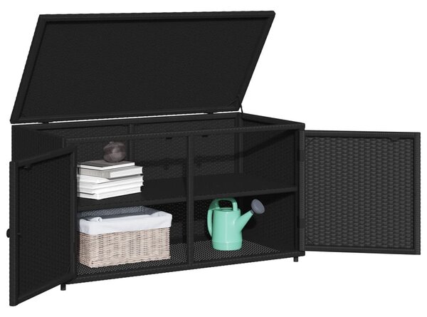 Fekete polyrattan kerti tárolószekrény 110 x 55 x 60,5 cm