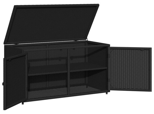 Fekete polyrattan kerti tárolószekrény 110 x 55 x 60,5 cm