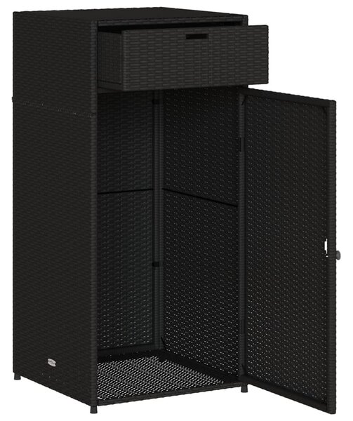 Fekete polyrattan kerti tárolószekrény 55 x 55 x 111 cm