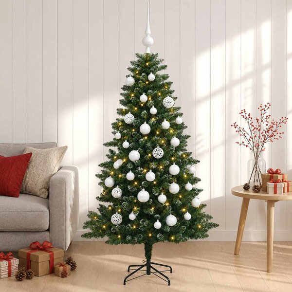 Műfenyő gömbökkel 150 cm 150 LED Meleg fehér PVC és fém