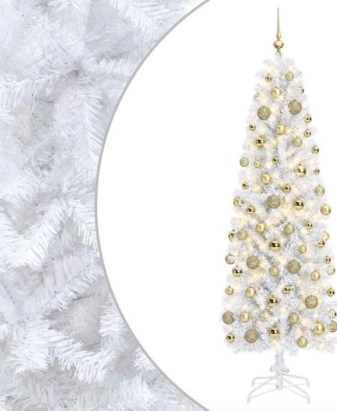Karcsú műkarácsonyfa gömbökkel 180 cm 300 LED Meleg fehér