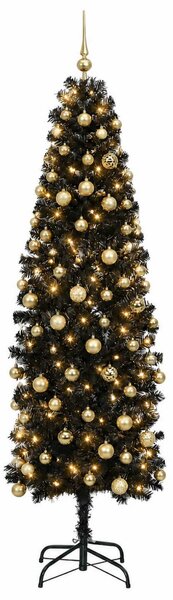 Karcsú műkarácsonyfa gömbökkel 180 cm 300 LED Meleg fehér