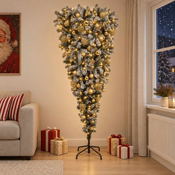 Felfordított Műfenyő Karácsonyfá 210 cm 300 LED Meleg fehér