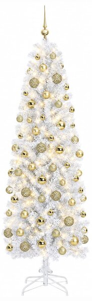 Karcsú műkarácsonyfa gömbökkel 180 cm 300 LED Meleg fehér