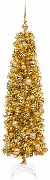 Mű vékony karácsonyfa gömbökkel 180 cm 300 LED Meleg fehér