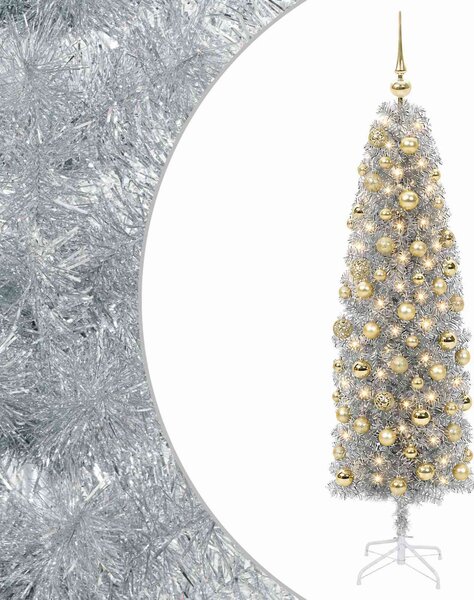 Karcsú műkarácsonyfa gömbökkel 180 cm 300 LED Meleg fehér