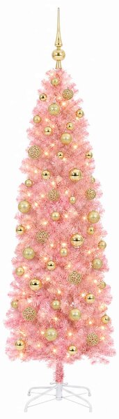 Karcsú műkarácsonyfa gömbökkel 180 cm 300 LED Meleg fehér