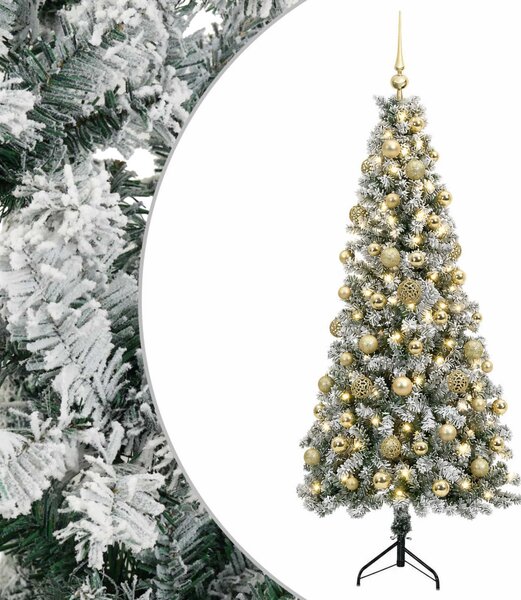 Műkarácsonyfa gömbbel 180 cm 300 LED Meleg fehér PVC és fém