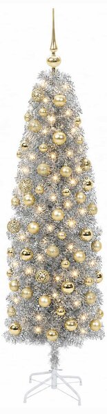 Karcsú műkarácsonyfa gömbökkel 180 cm 300 LED Meleg fehér