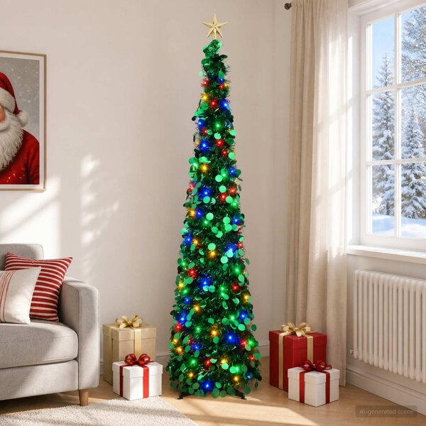 Pop-up LED-es karácsonyfa csúcsdísszel 180 cm 100 LED PET Zöld