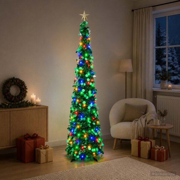 Pop-up LED-es karácsonyfa csúcsdísszel 180 cm 100 LED PET Zöld