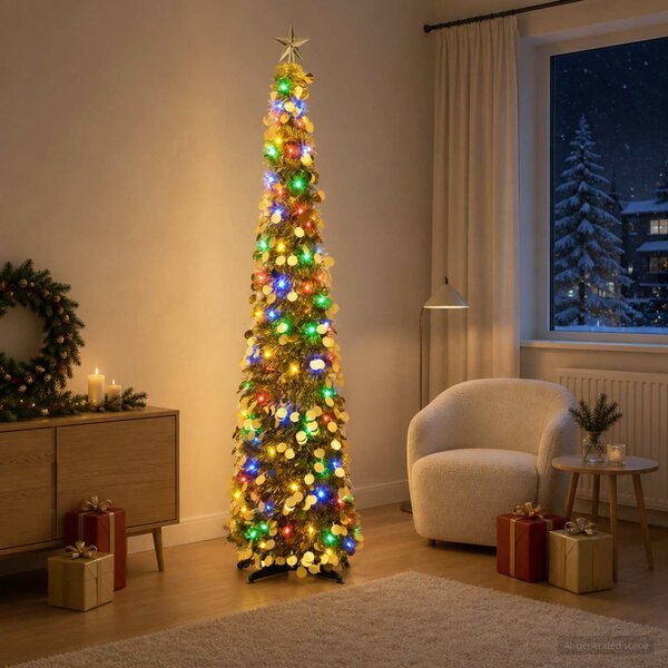 Pop-up LED-es karácsonyfa csúcsdísszel 180 cm 100 LED PET Arany