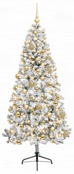 Műkarácsonyfa gömbbel 180 cm 300 LED Meleg fehér PVC és fém