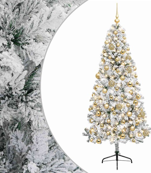 Műkarácsonyfa gömbbel 180 cm 300 LED Meleg fehér PVC és fém