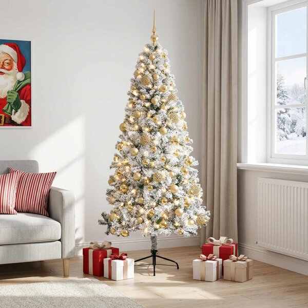 Műkarácsonyfa gömbbel 180 cm 300 LED Meleg fehér PVC és fém