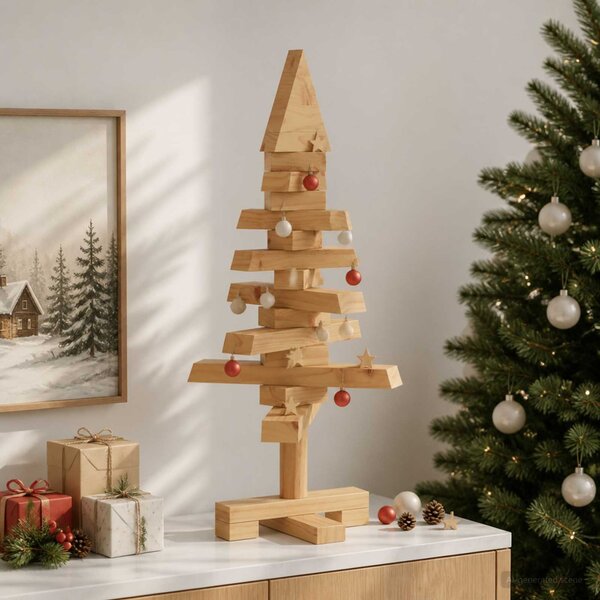 Fából készült Karácsonyfa KOTKA 60 cm Tömör Fenyőfa Barna Finis