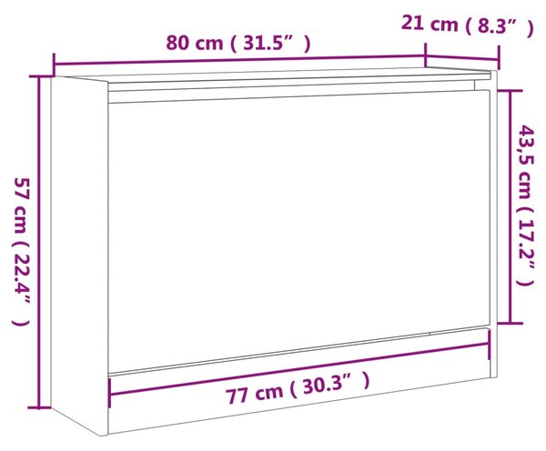 Szürke sonoma színű szerelt fa cipőszekrény 80 x 21 x 57 cm