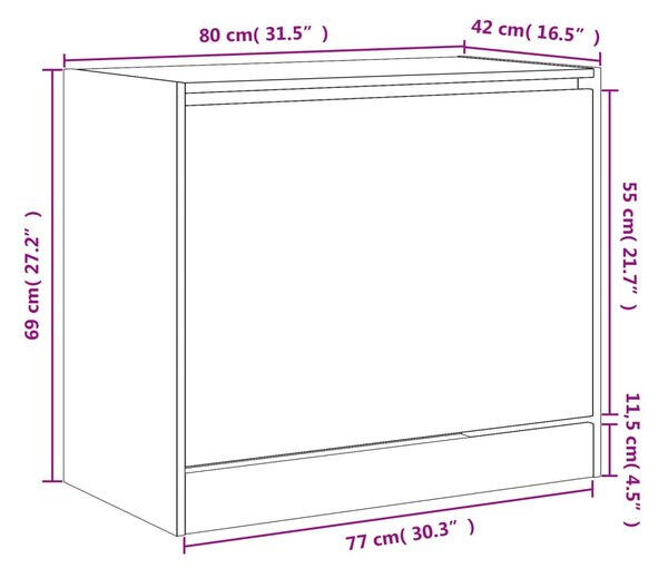Betonszürke szerelt fa cipőszekrény 80x42x69 cm