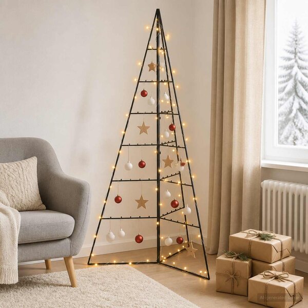 Fém karácsonyfa LED-del KUOPIO 140 cm Meleg fehér Acél Fekete