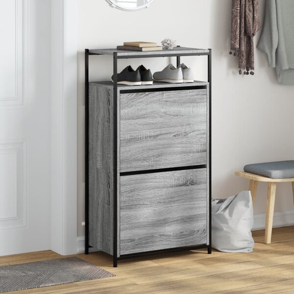 Szürke sonoma színű szerelt fa cipőszekrény 60x34x112 cm