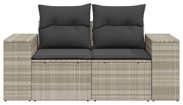 2 személyes világosszürke polyrattan kerti kanapé párnával