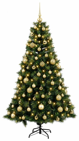 Műkarácsonyfa gömbbel 180 cm 300 LED Meleg fehér PVC és fém
