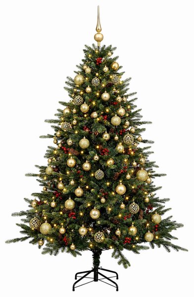 Műkarácsonyfa gömbbel 180 cm 300 LED Meleg fehér PVC és fém