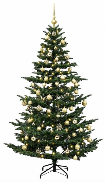 Műkarácsonyfa gömbbel 180 cm 300 LED Meleg fehér PE és PVC Zöld