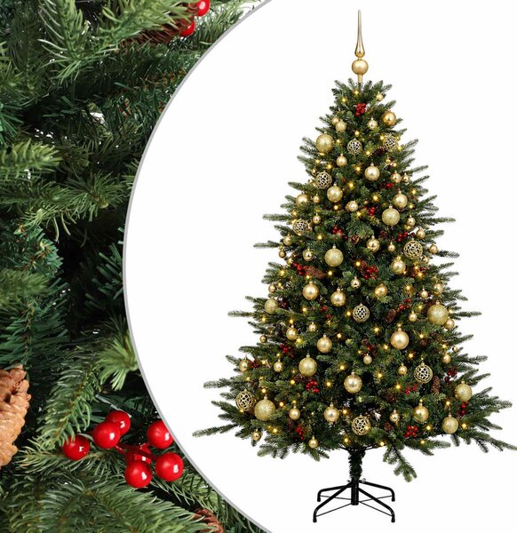 Műkarácsonyfa gömbbel 180 cm 300 LED Meleg fehér PVC és fém