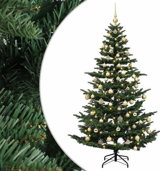 Műkarácsonyfa gömbbel 180 cm 300 LED Meleg fehér PE és PVC Zöld