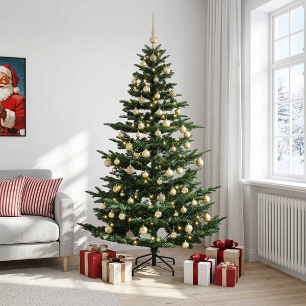 Műkarácsonyfa gömbbel 180 cm 300 LED Meleg fehér PE és PVC Zöld