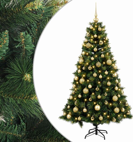 Műkarácsonyfa gömbbel 180 cm 300 LED Meleg fehér PVC és fém