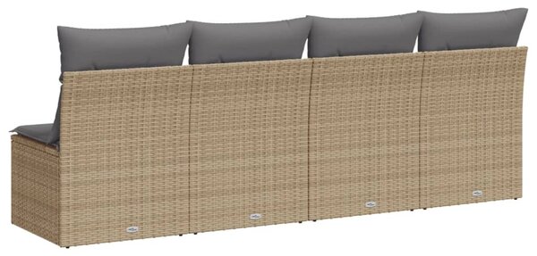 4 személyes bézs polyrattan kerti kanapé párnával