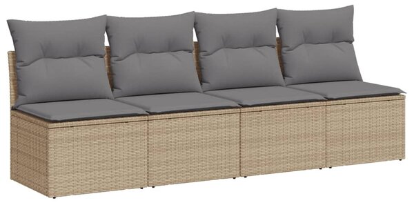 4 személyes bézs polyrattan kerti kanapé párnával