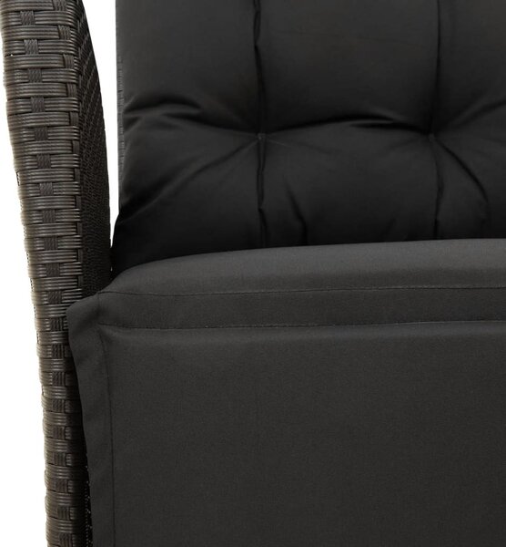 2 db fekete polyrattan dönthető kerti szék lábtartóval