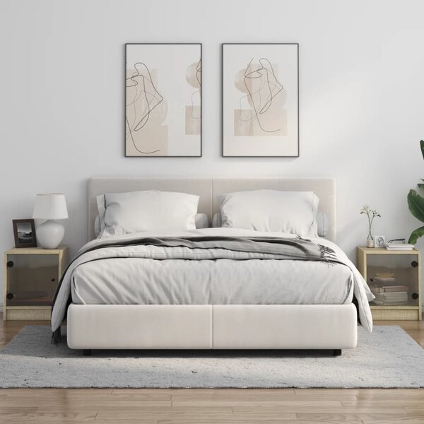2 db sonoma tölgy színű éjjeliszekrény üvegajtókkal 35x37x42 cm