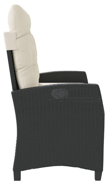 Fekete polyrattan dönthető kerti pad párnával