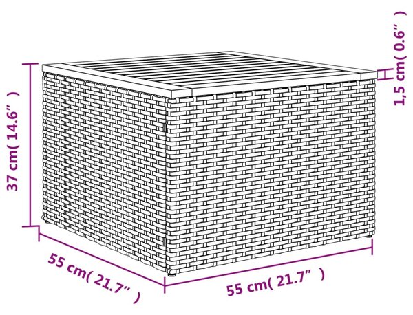 Bézs polyrattan és akácfa kerti asztal 55 x 55 x 37 cm