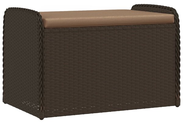 Barna polyrattan tárolópad párnával 80 x 51 x 52 cm