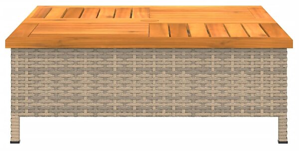 Bézs polyrattan és akácfa kerti asztal 70 x 70 x 25 cm