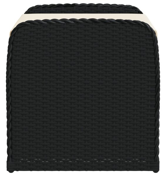 Fekete polyrattan tárolópad párnával 80 x 51 x 52 cm