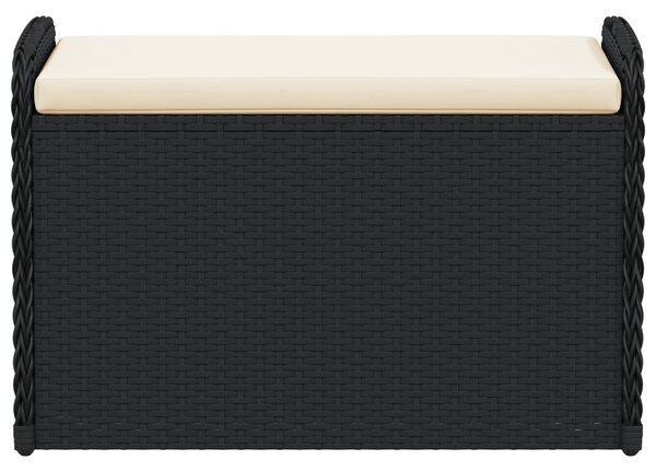 Fekete polyrattan tárolópad párnával 80 x 51 x 52 cm