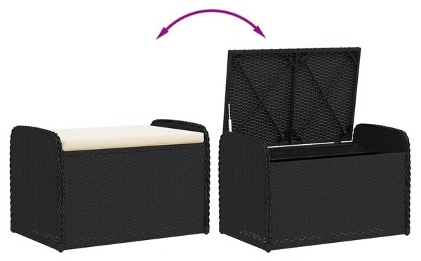 Fekete polyrattan tárolópad párnával 80 x 51 x 52 cm