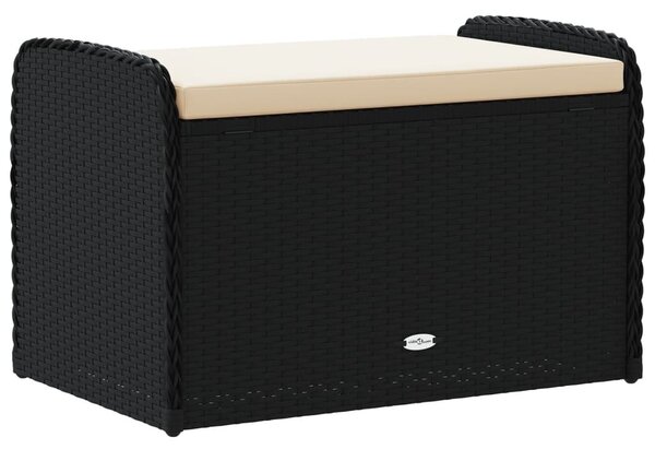 Fekete polyrattan tárolópad párnával 80 x 51 x 52 cm