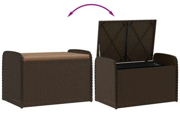 Barna polyrattan tárolópad párnával 80 x 51 x 52 cm