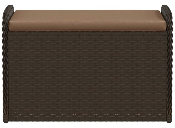Barna polyrattan tárolópad párnával 80 x 51 x 52 cm