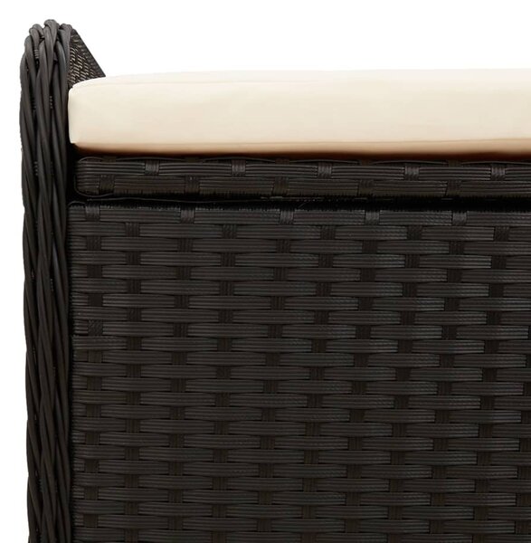 Fekete polyrattan tárolópad párnával 80 x 51 x 52 cm